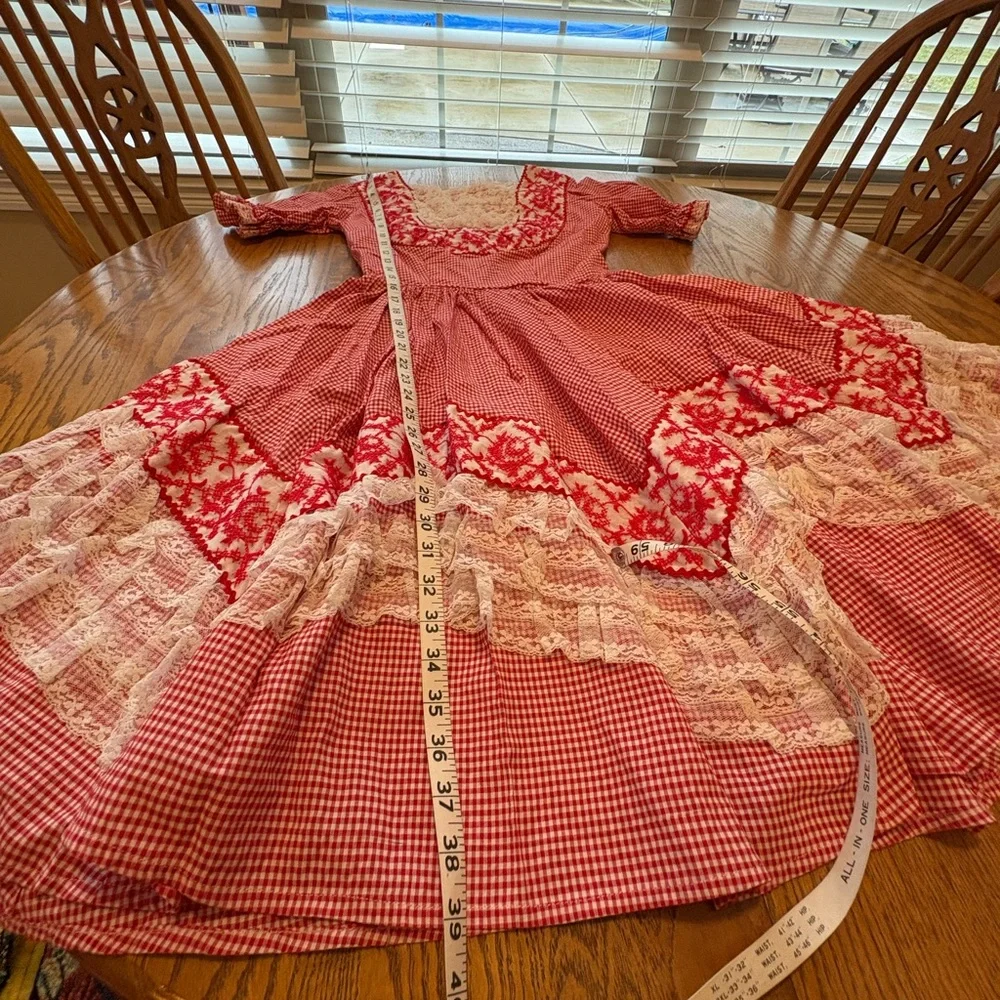 Vintage Nita Smith Red Gingham Embroidered Square Dance Dress Ruffles Lace S - Picture 6 of 10